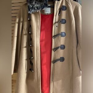 Anthropologie pea coat with detachable fur collar